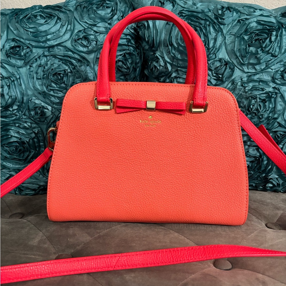 New - Kate Spade Vibrant Coral Satchel w/ Crossbody Strap